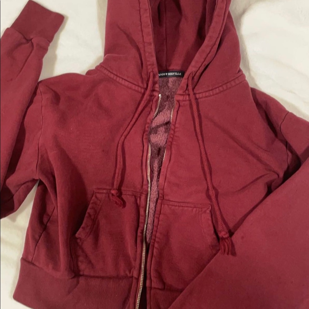 Red Cropped Crystal Hoodie by Brandy Melville